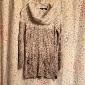 JEANNE PIERRE Cable-Knit Cowl Neck Sweater Tunic - Cream to Brown Ombre